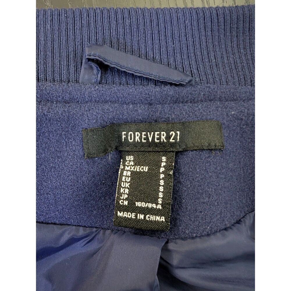 Forever 21 Cropped Varsity Jacket Brooklyn 28 Navy White Wool Blend Small - Picture 6 of 8